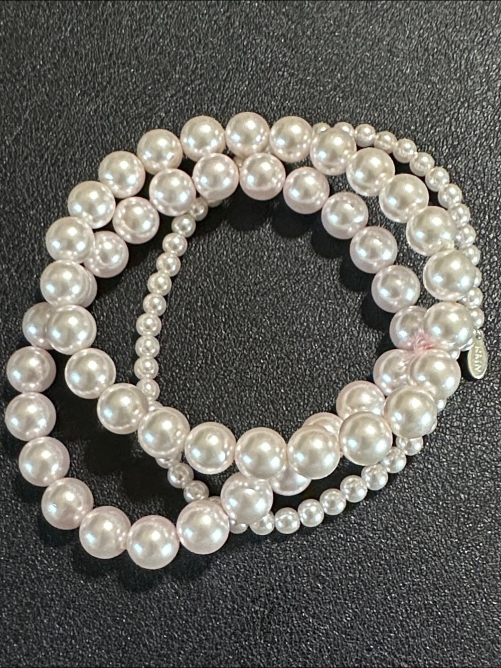 RMN Roman Pale Pink Triple Strand Faux Pearl Stretch Bracelet